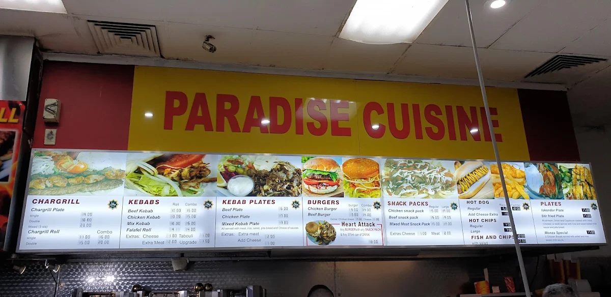 Menu, Paradise Cuisine