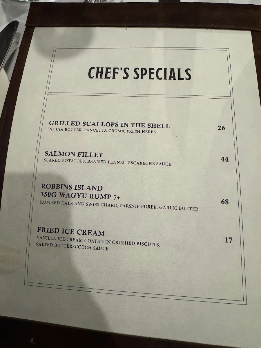 Menu, Railway Club Hotel