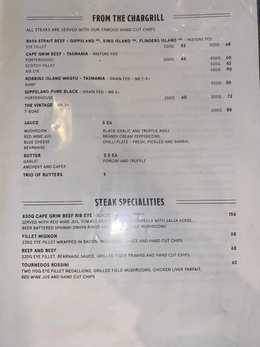 Menu, Railway Club Hotel