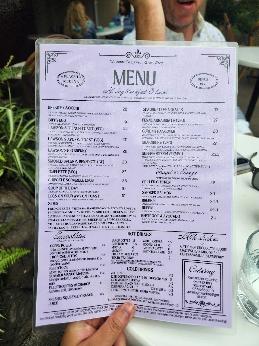 Menu, The Lawson Grove Shop