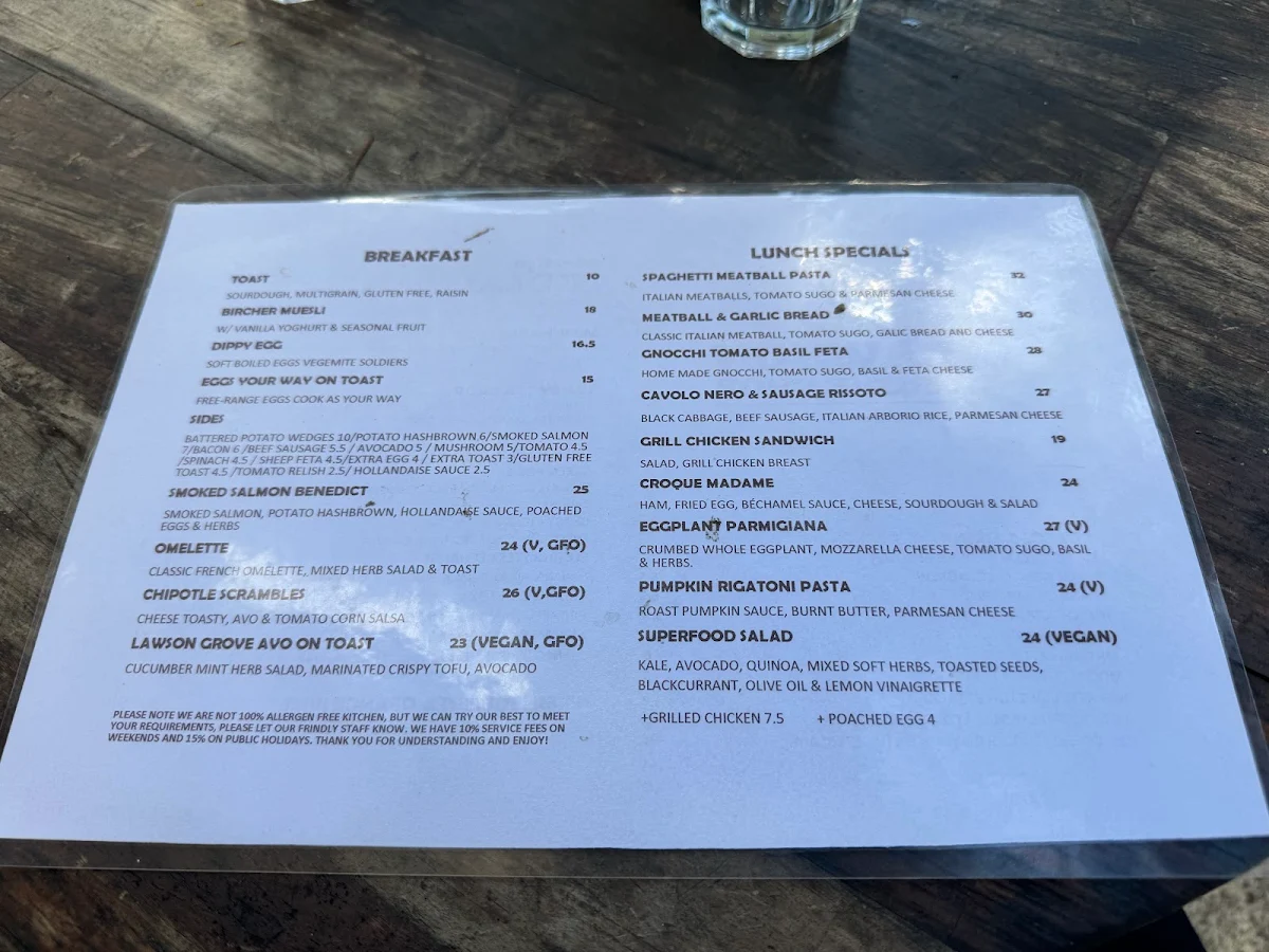 Menu, The Lawson Grove Shop