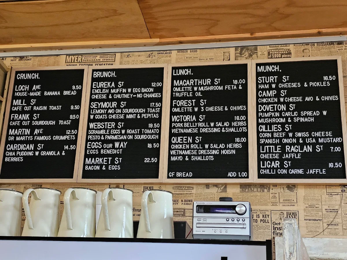 Menu, Lydiard General Cafe & Diner