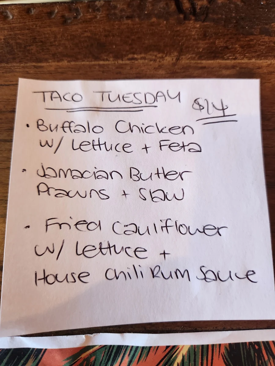Menu, Mumbo Jumbo's Beachhouse