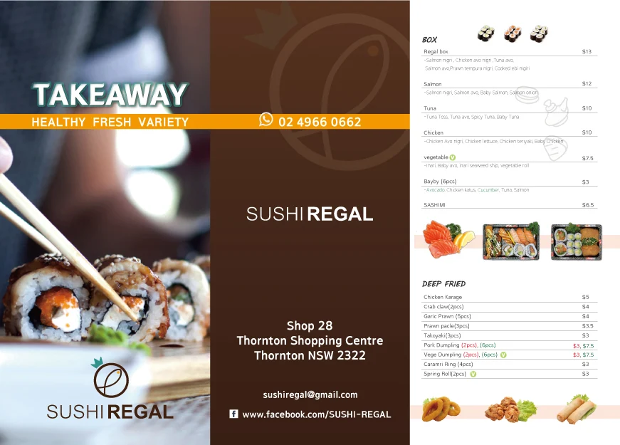 Menu, Sushi Regal