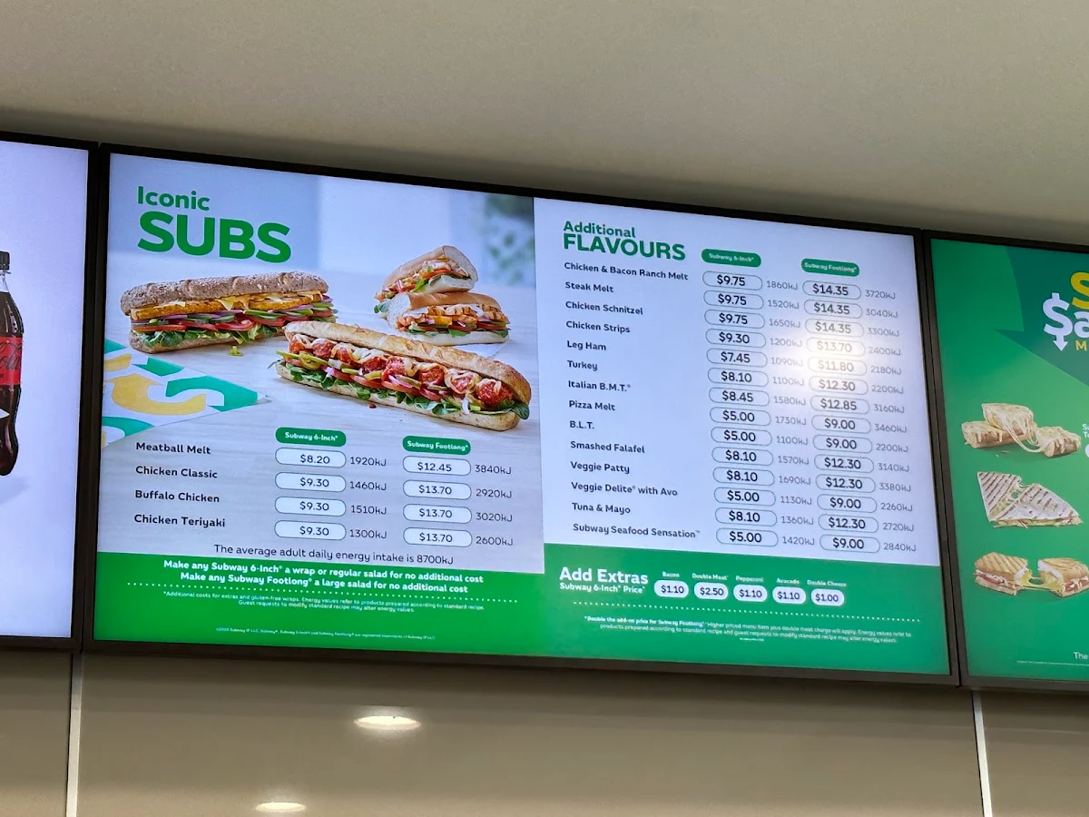 Menu, Subway Caboolture