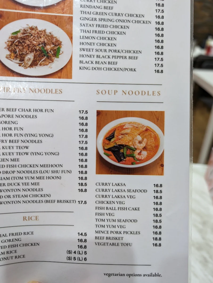 Menu, SUTSA Laksa Bar