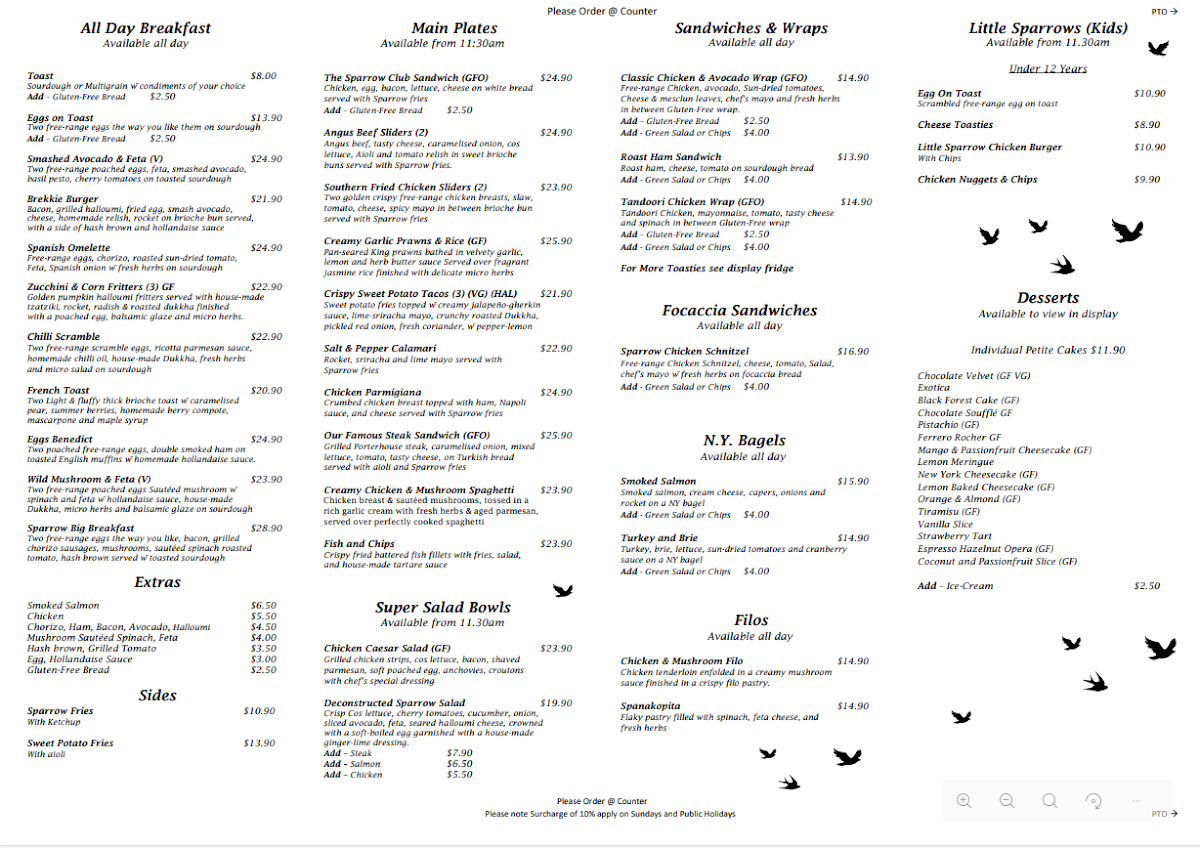 Menu, LITTLE SPARROW CRAIGIEBURN