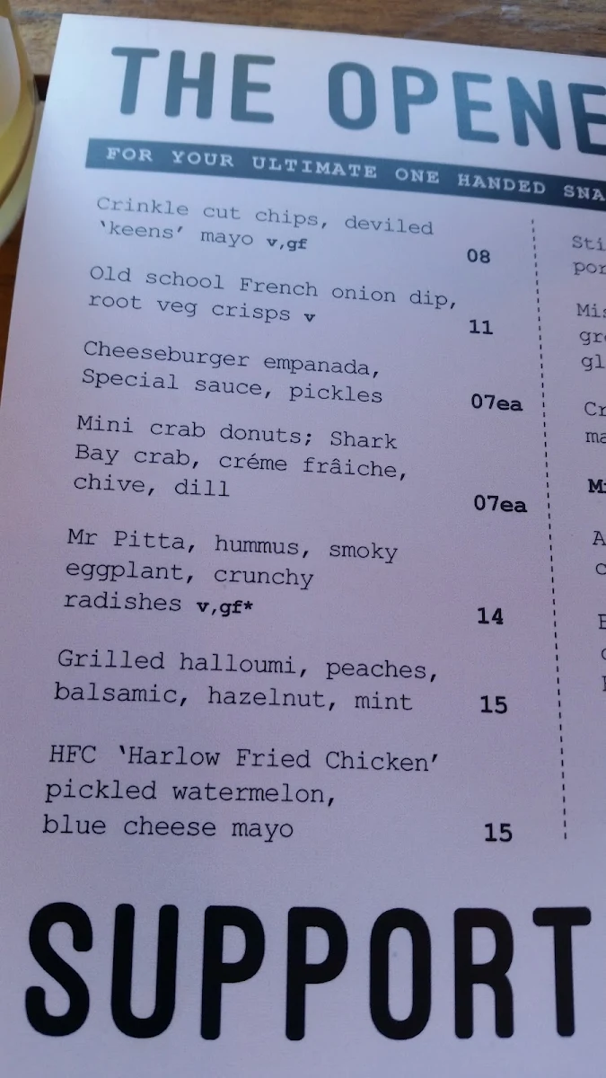 Menu, Harlow