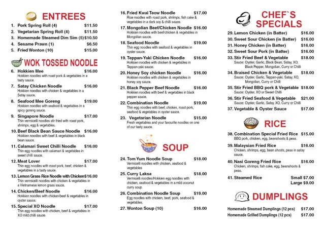 Menu, Noodle Johnny