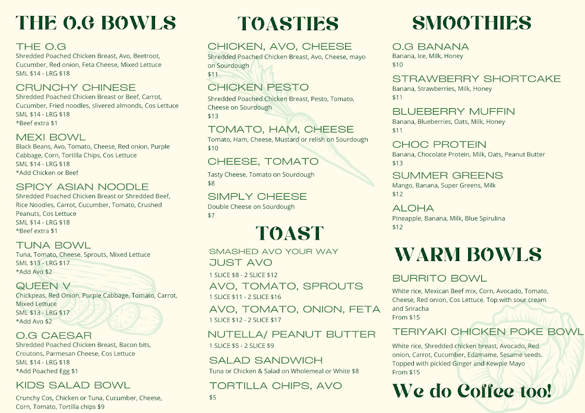 Menu, OG Bowls