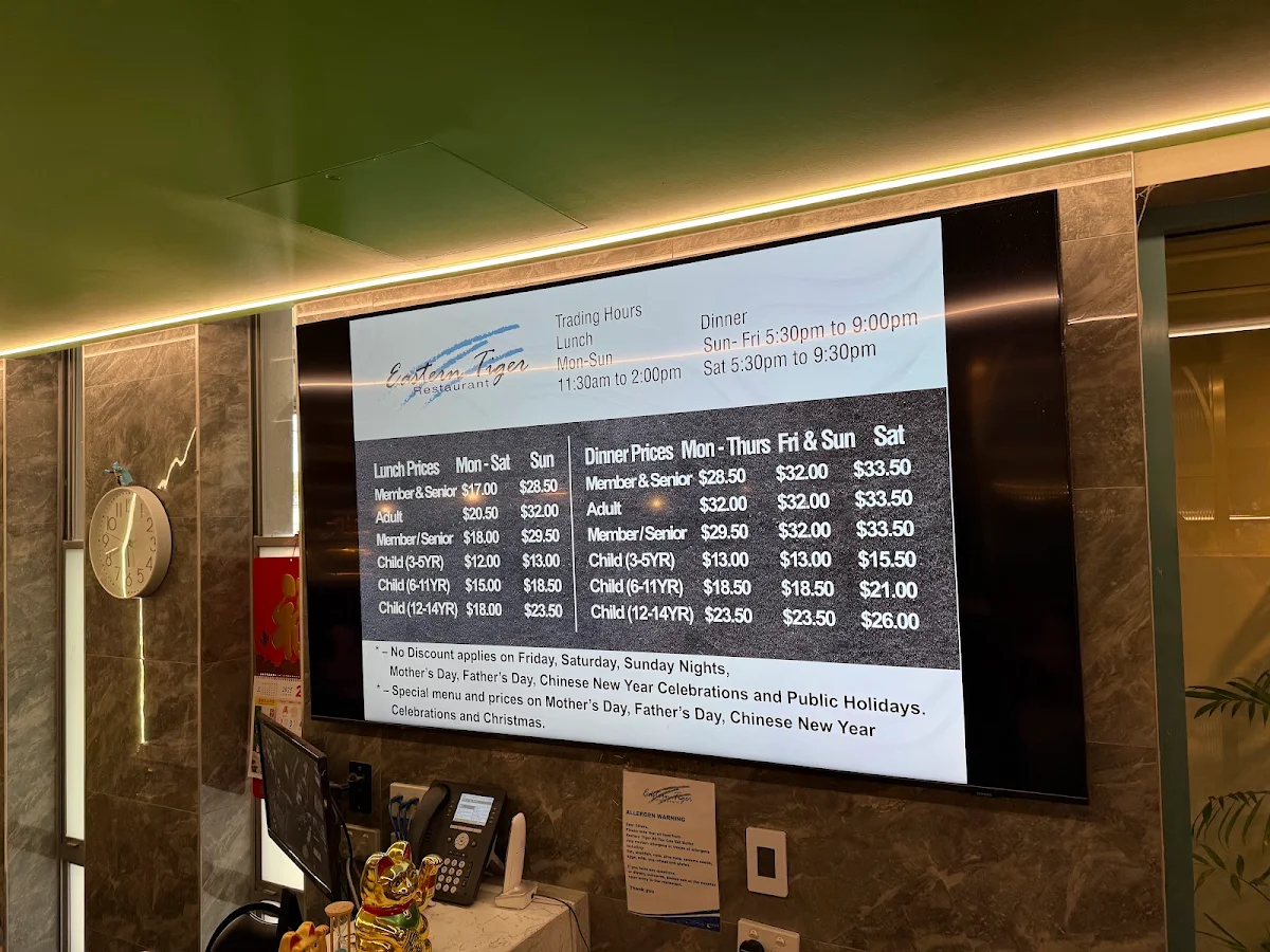 Menu, Eastern Tiger Restaurant