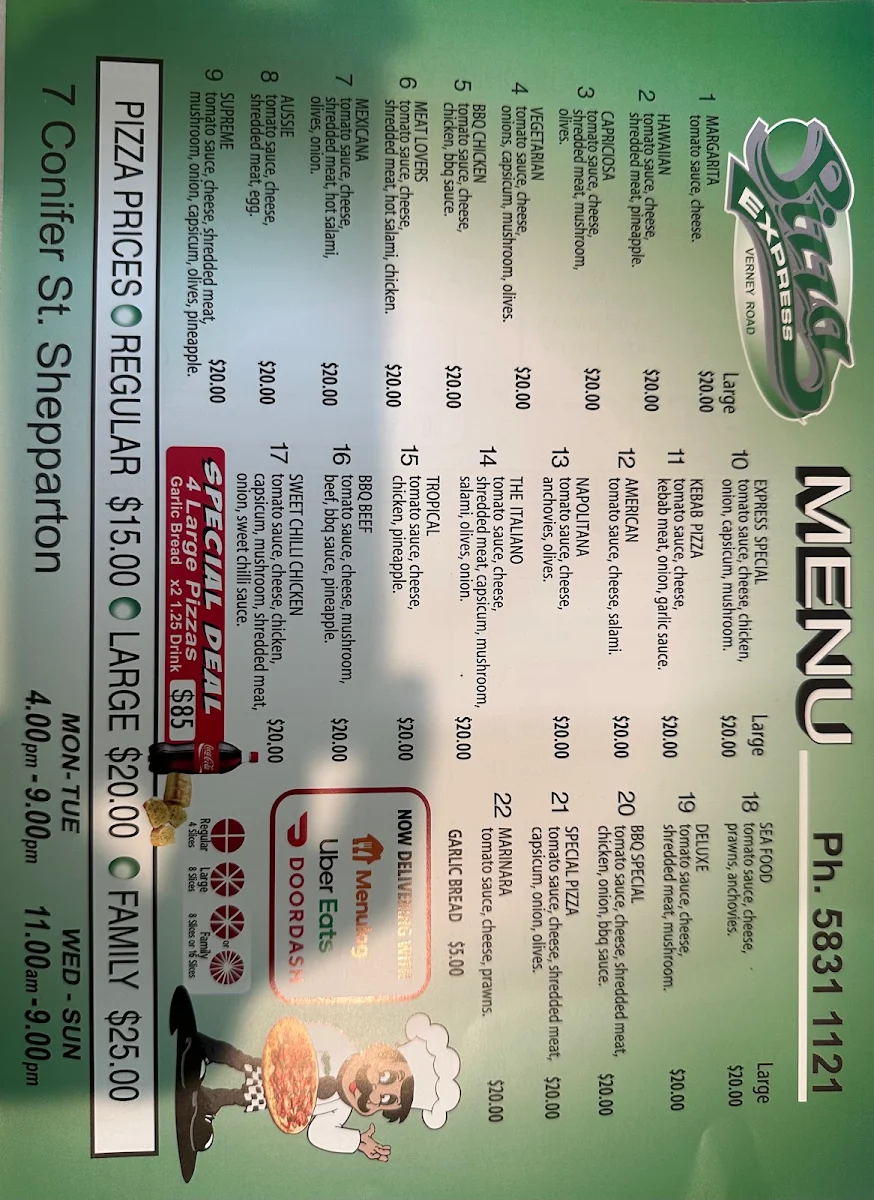 Menu, Pizza express verney road