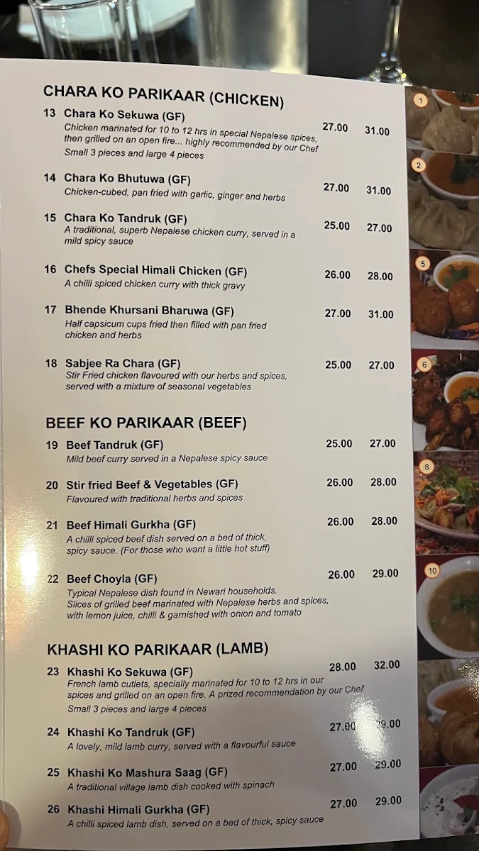 Menu, Himali Gurkha Nepalese Restaurant