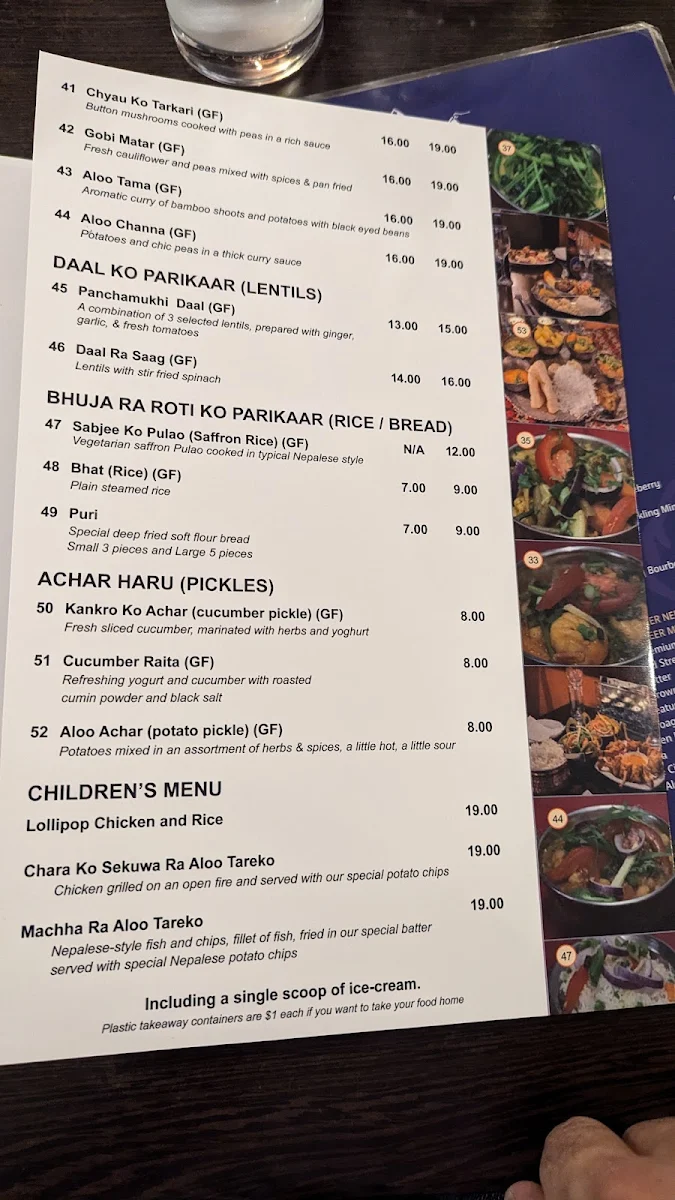 Menu, Himali Gurkha Nepalese Restaurant
