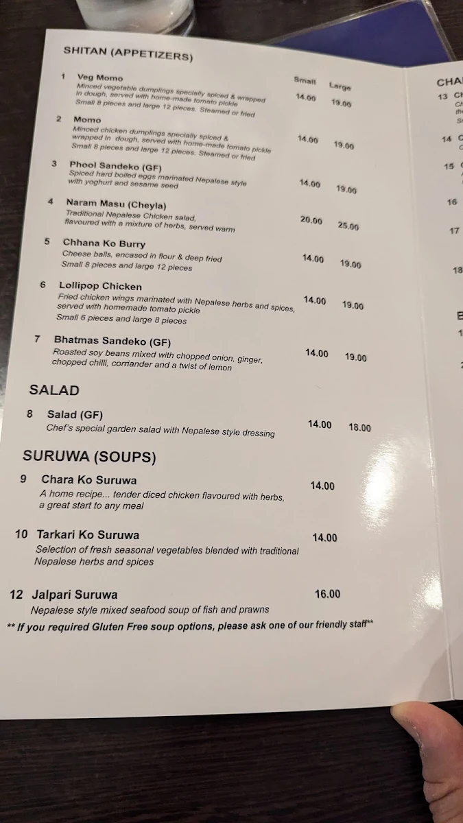 Menu, Himali Gurkha Nepalese Restaurant