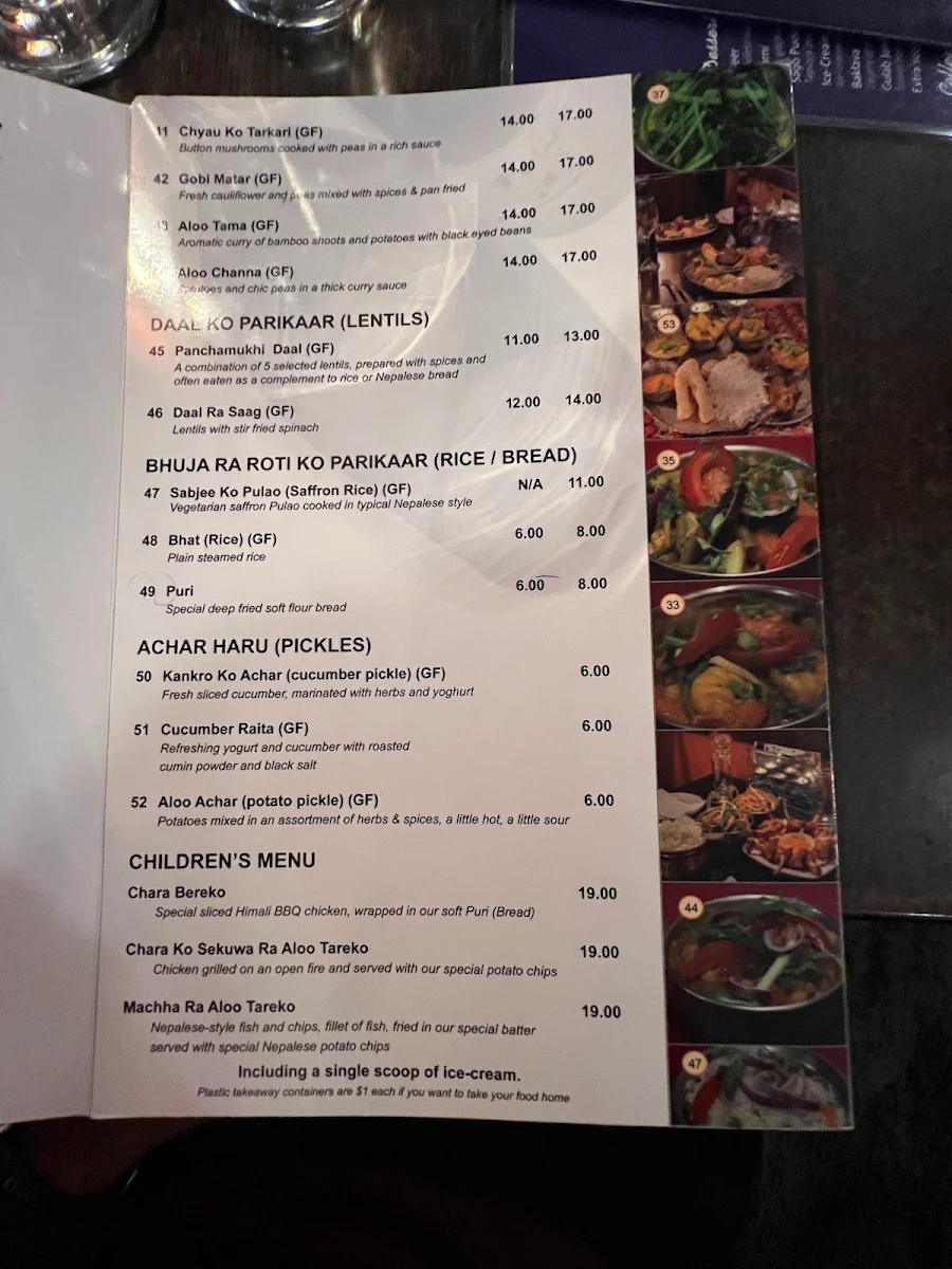 Menu, Himali Gurkha Nepalese Restaurant