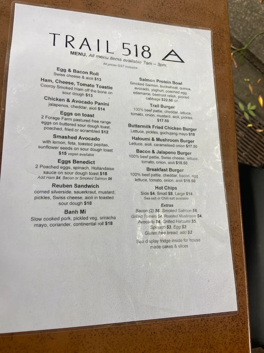 Menu, Trail 518