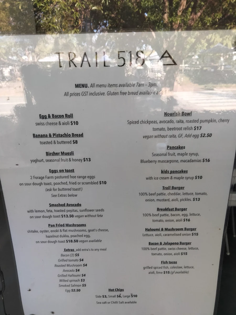 Menu, Trail 518