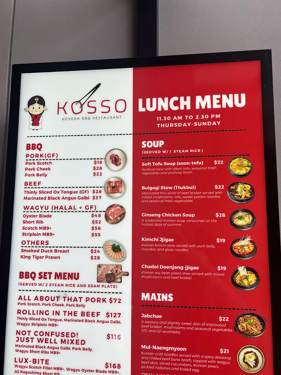 Menu, Kosso