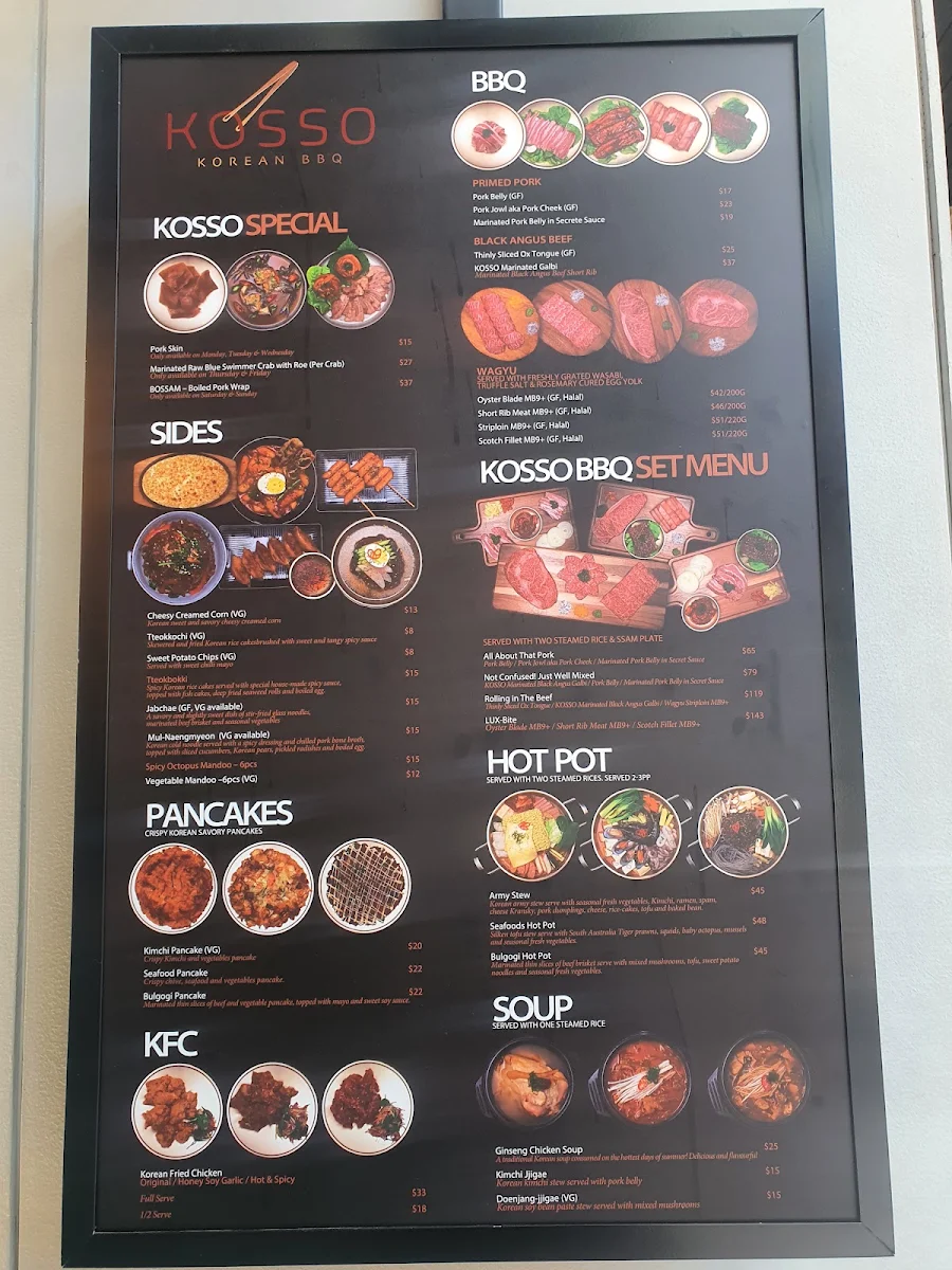 Menu, Kosso