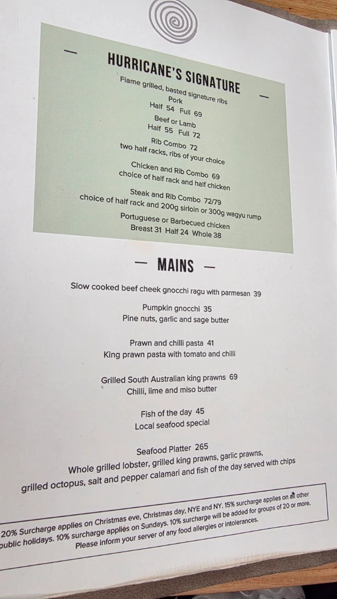 Menu, The Surfers Paradise Beach Cafe
