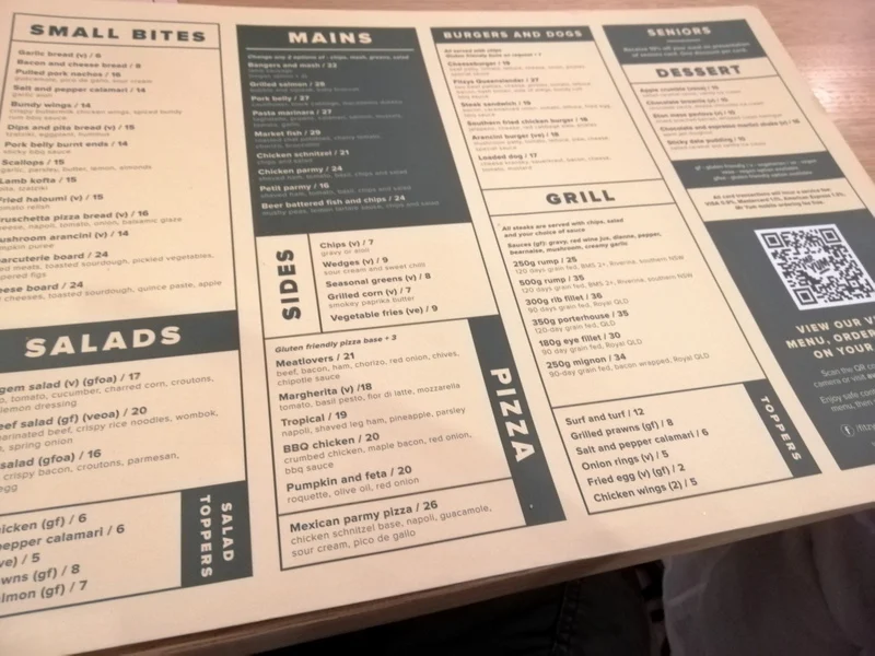Menu, Fitzys Loganholme