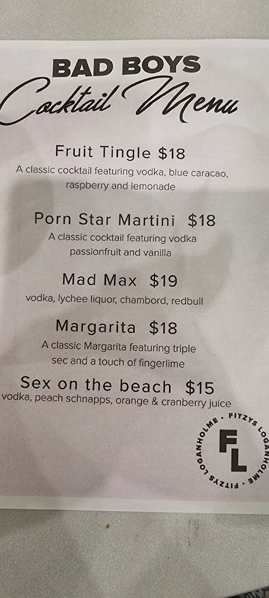 Menu, Fitzys Loganholme