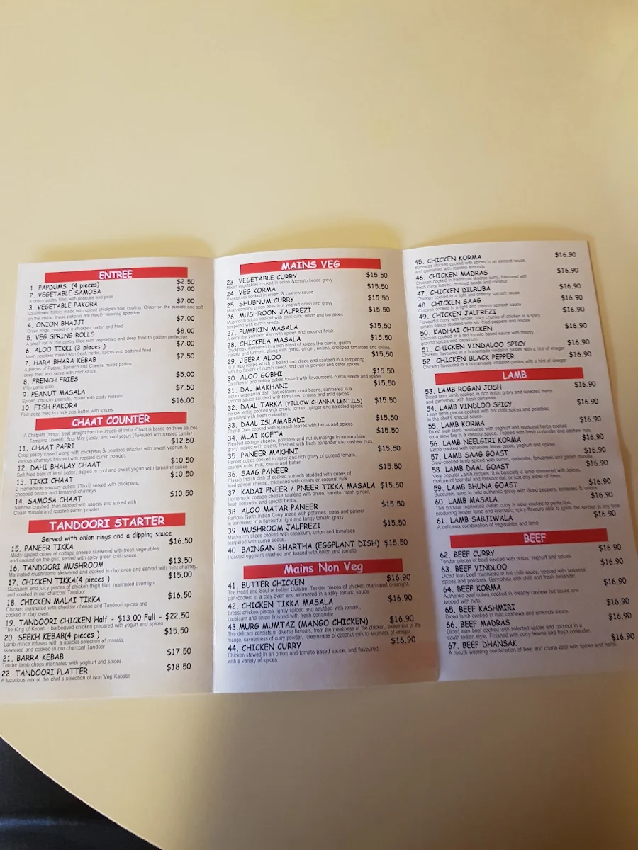 Menu, Horsham Masala Indian Restaurant