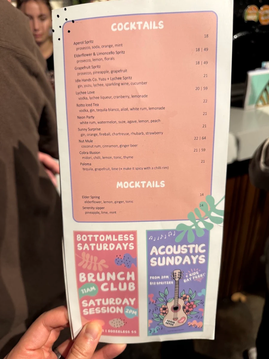 Menu, The Arbor