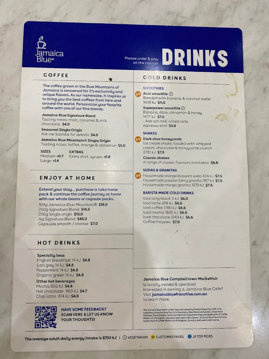 Menu, Jamaica Blue Campbelltown Marketfair