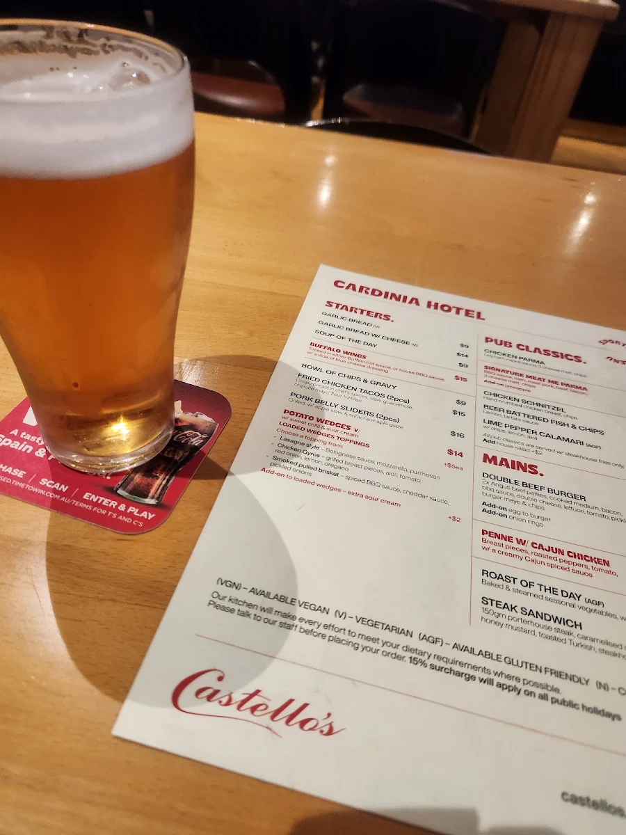 Menu, Zagame's Cardinia Hotel