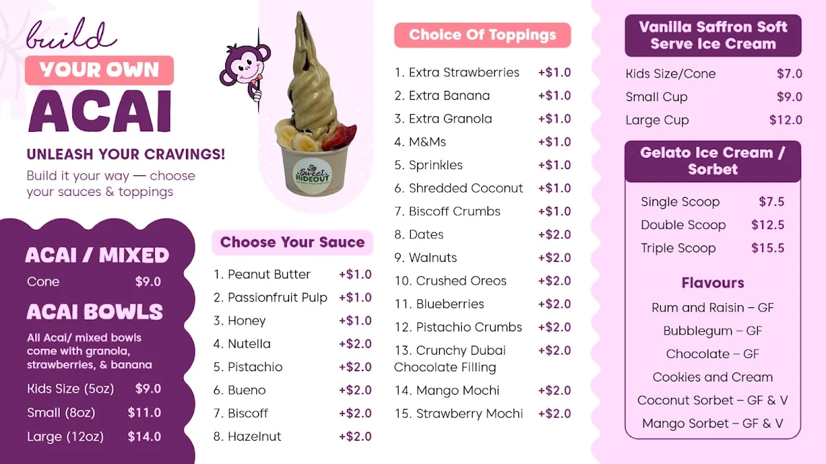 Menu, Sweet Hideout