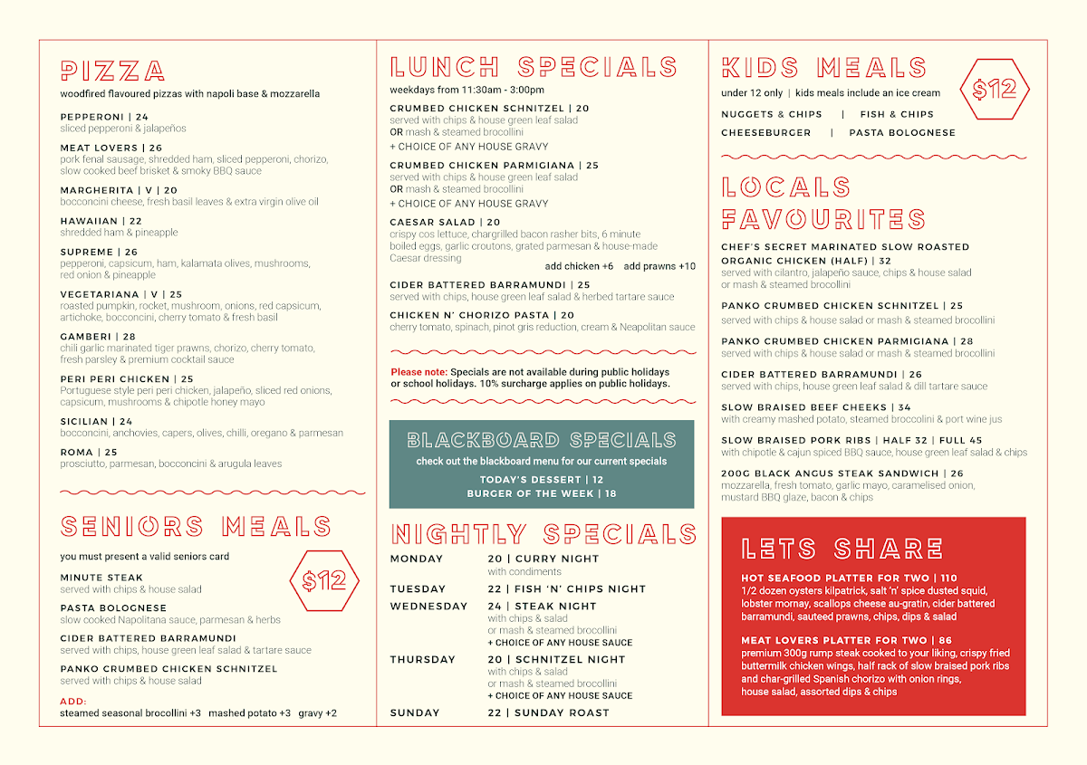 Menu, Salt 'n' Spice Bistro