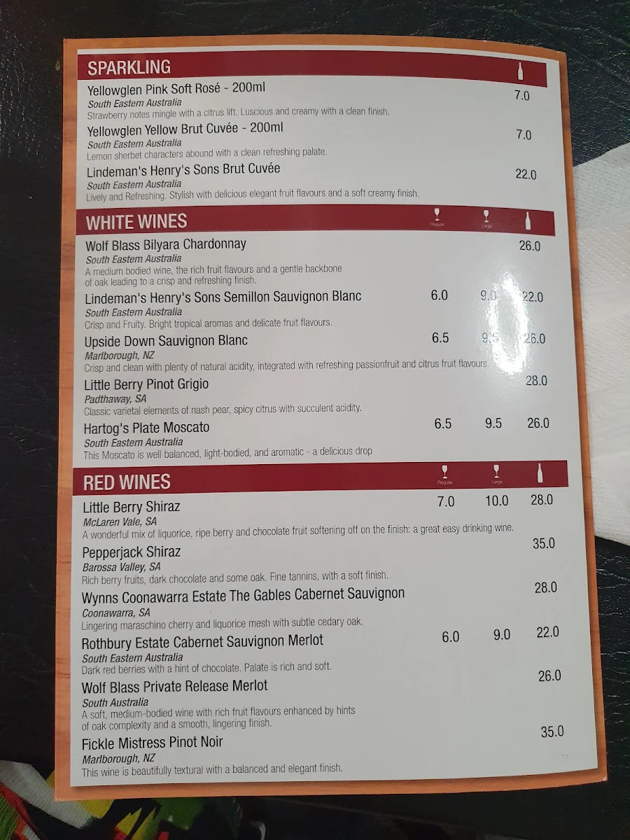 Menu, Victory Hotel