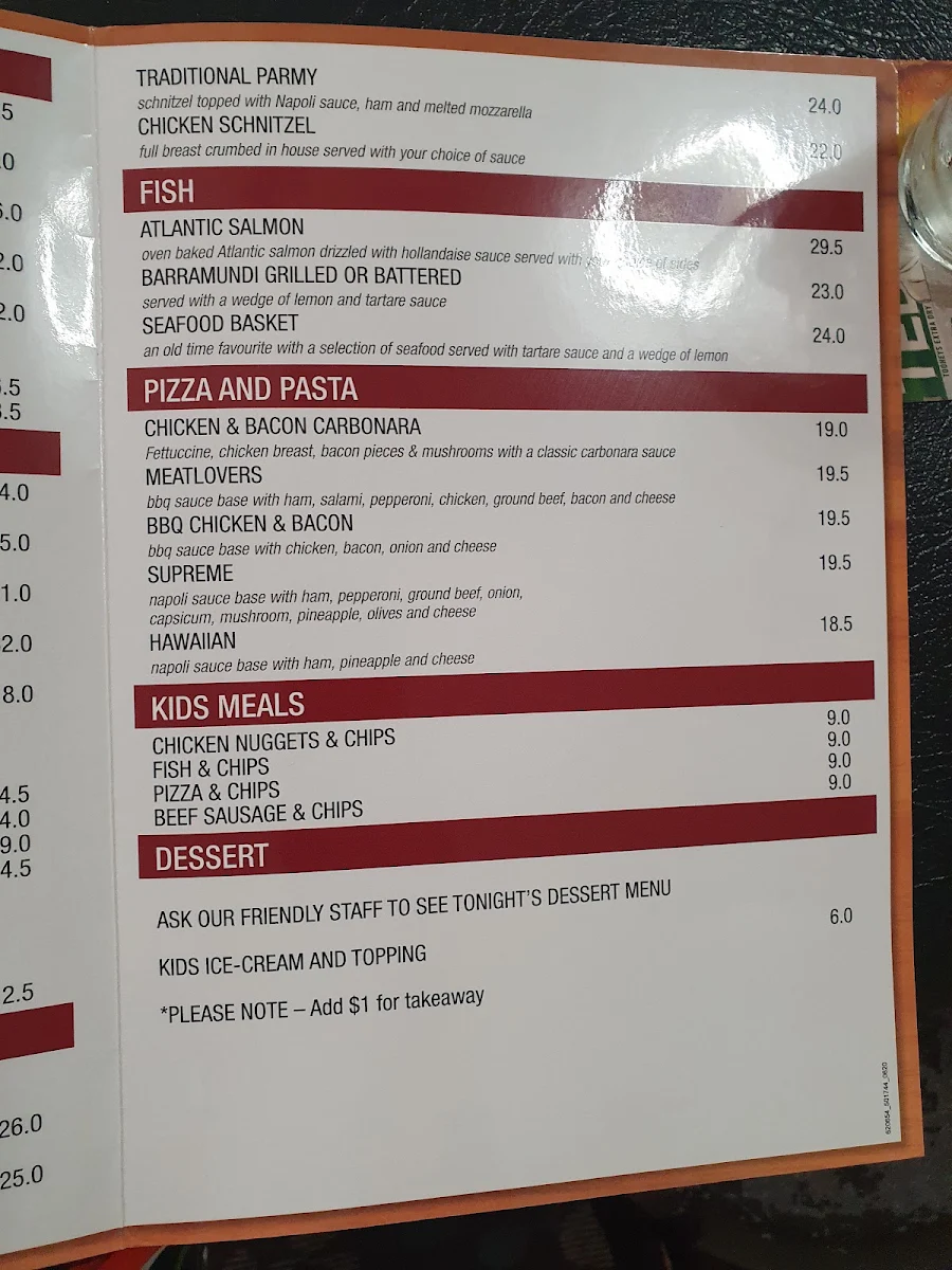 Menu, Victory Hotel