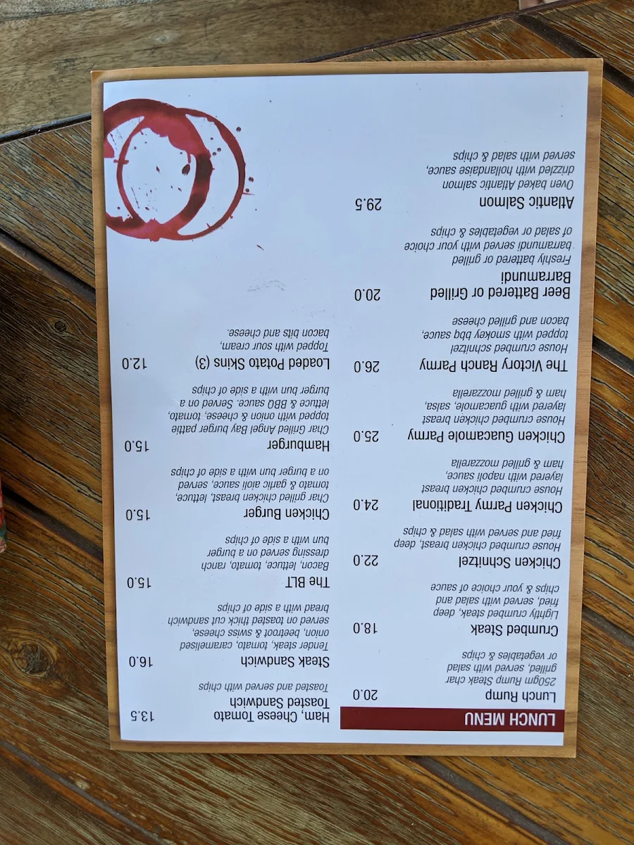 Menu, Victory Hotel