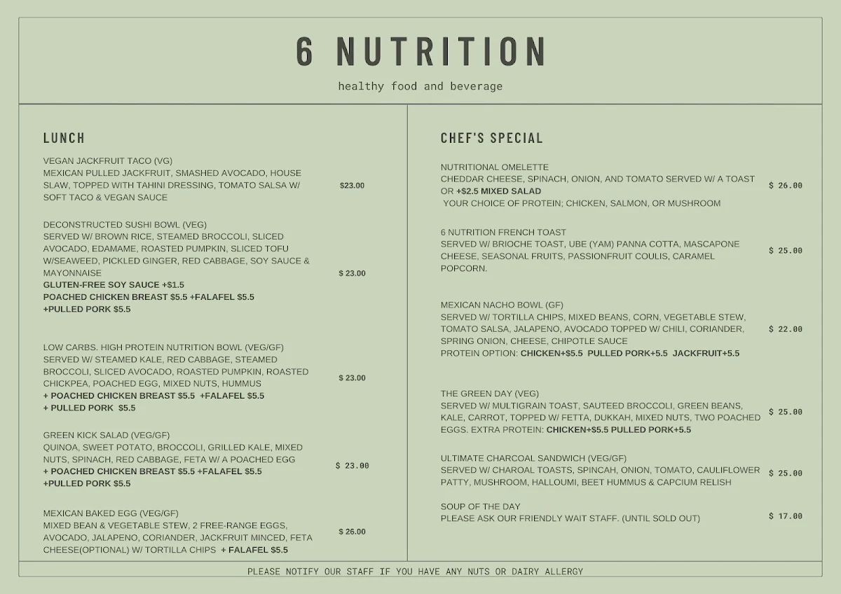 Menu, 6 Nutrition
