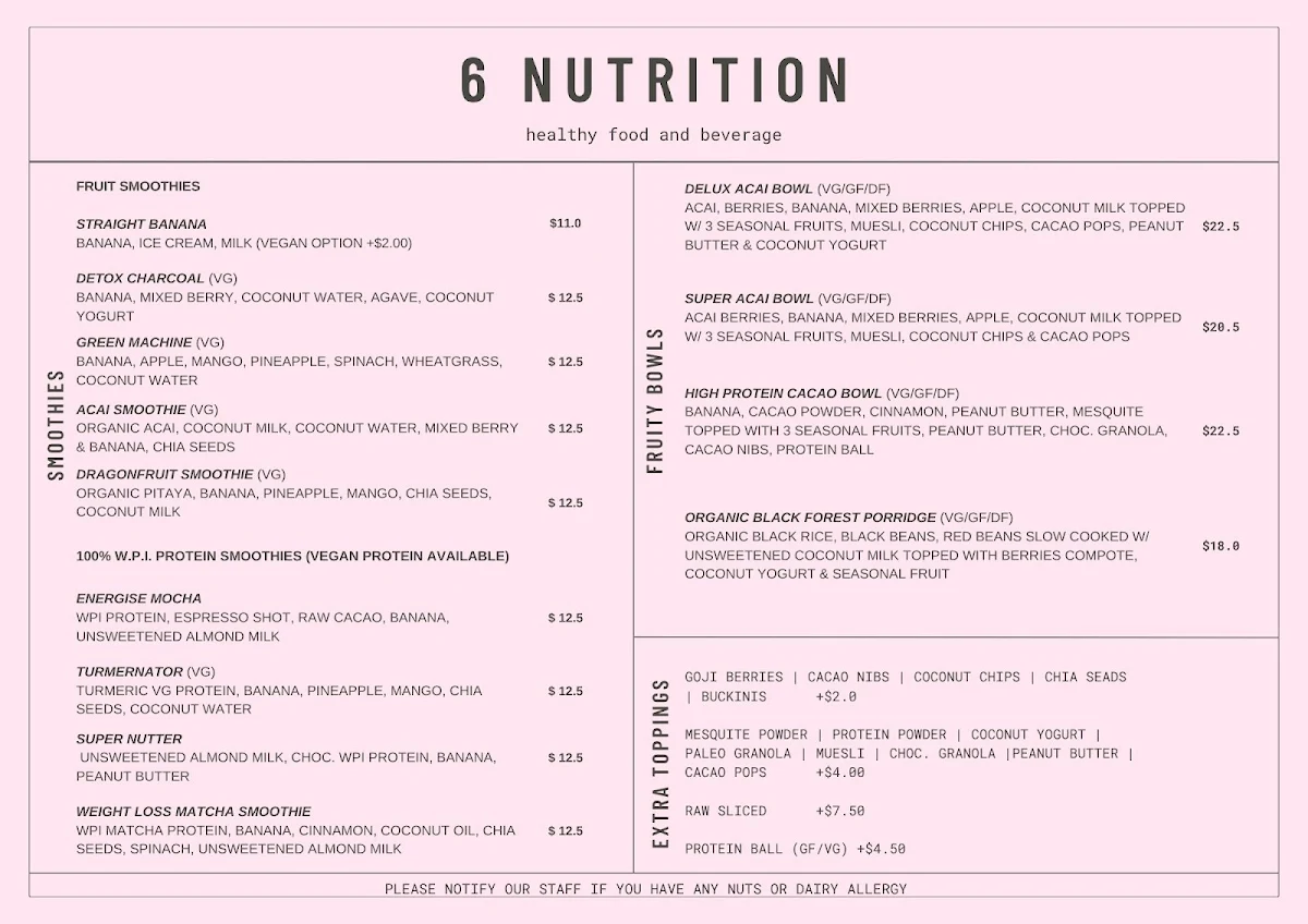 Menu, 6 Nutrition