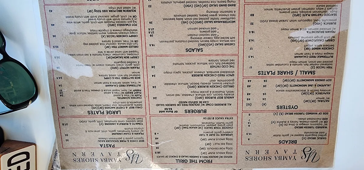 Menu, Yamba Shores Tavern