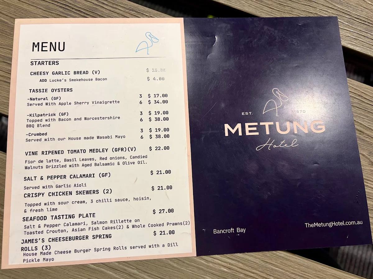 Menu, The Metung Hotel