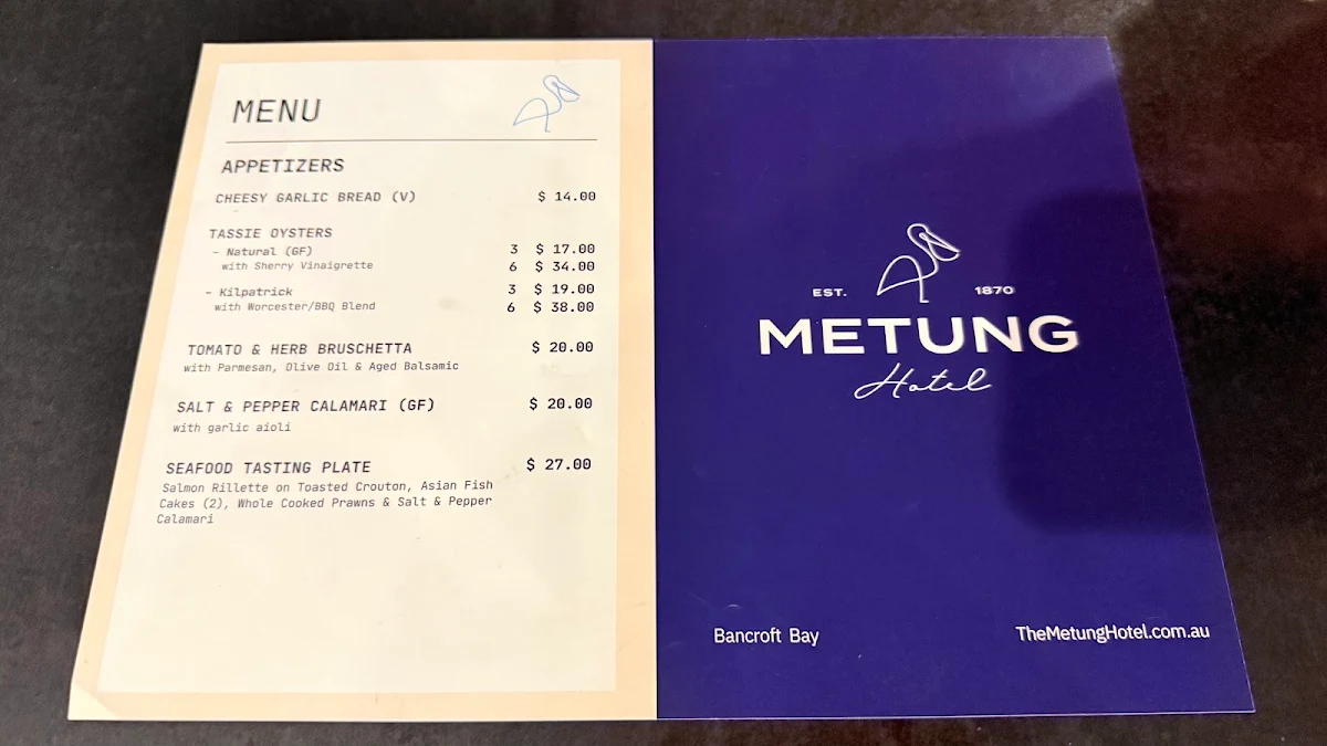 Menu, The Metung Hotel