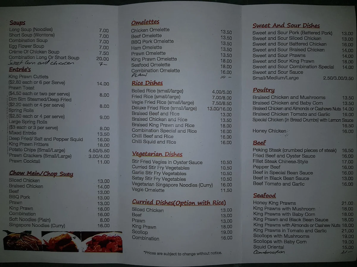 Menu, Lee Ho Restaurant