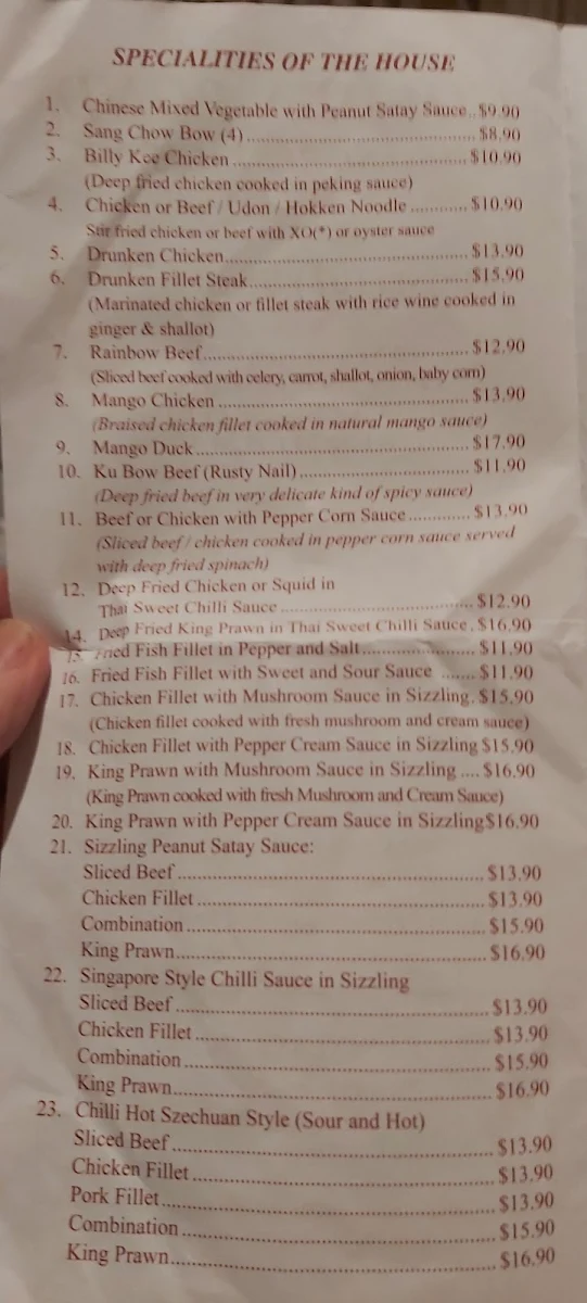 Menu, Golden Pond Chinese Restaurant