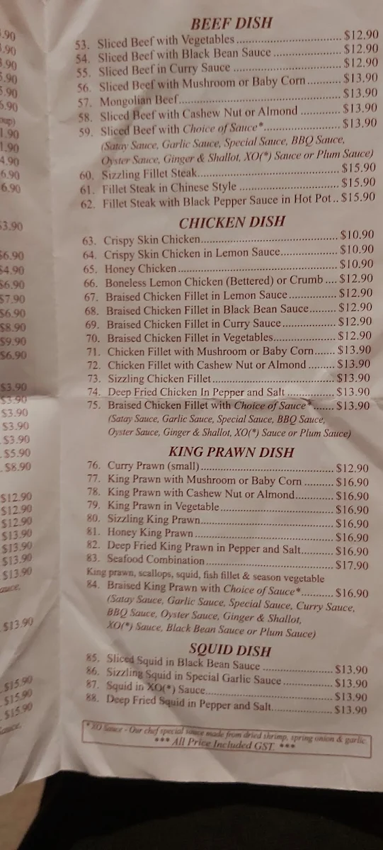 Menu, Golden Pond Chinese Restaurant