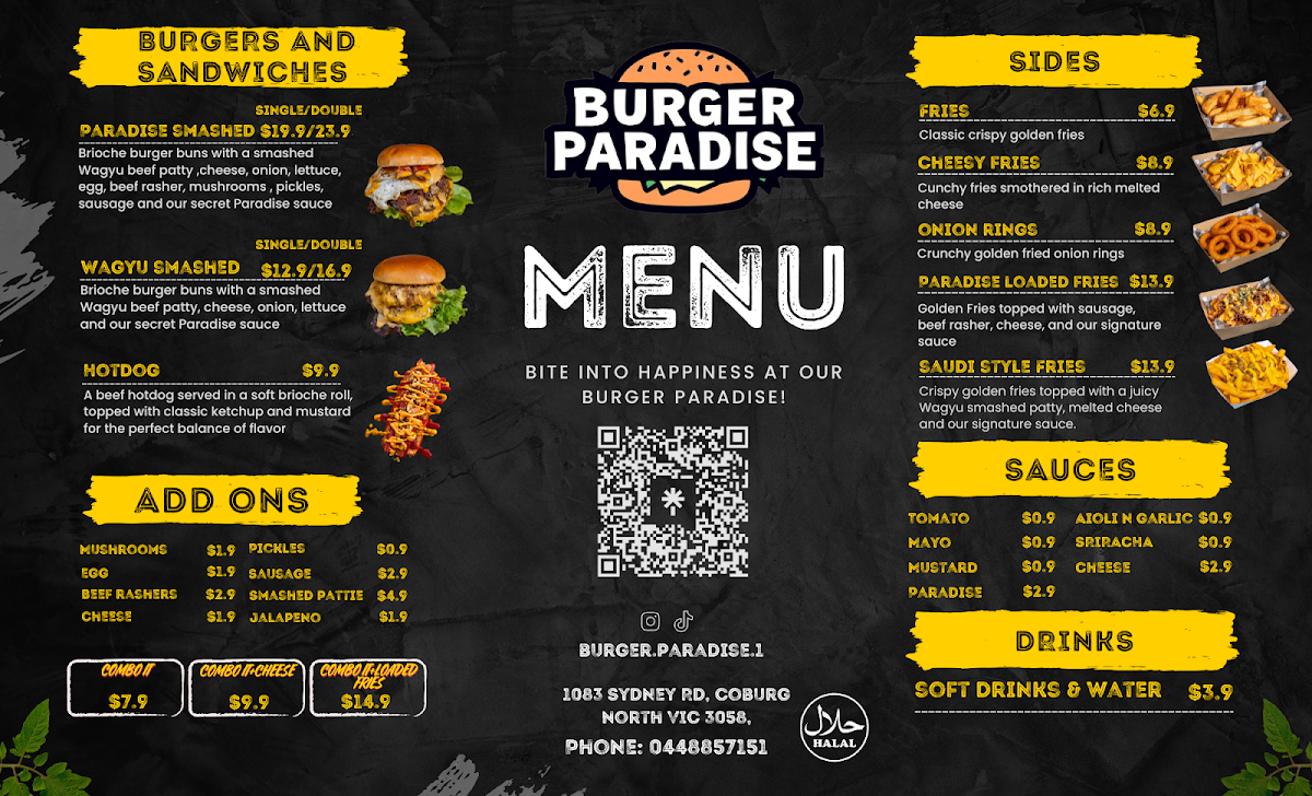 Menu, Burger Paradise