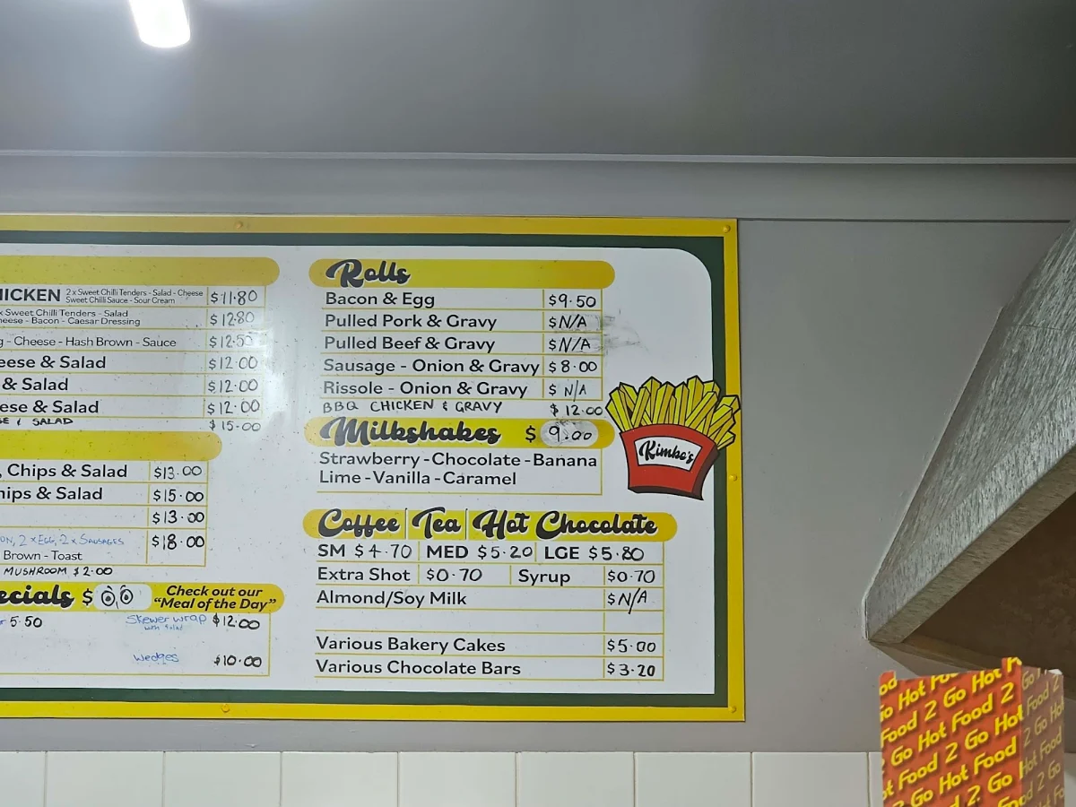 Menu, JD’S Pit Stop