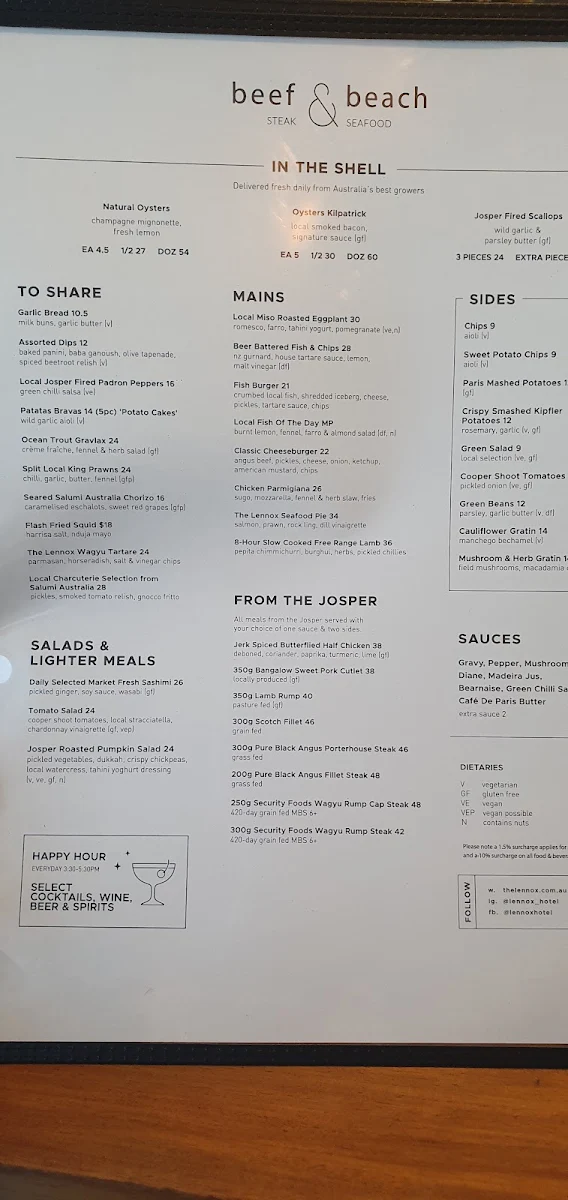Menu, Beef and Beach Lennox Head