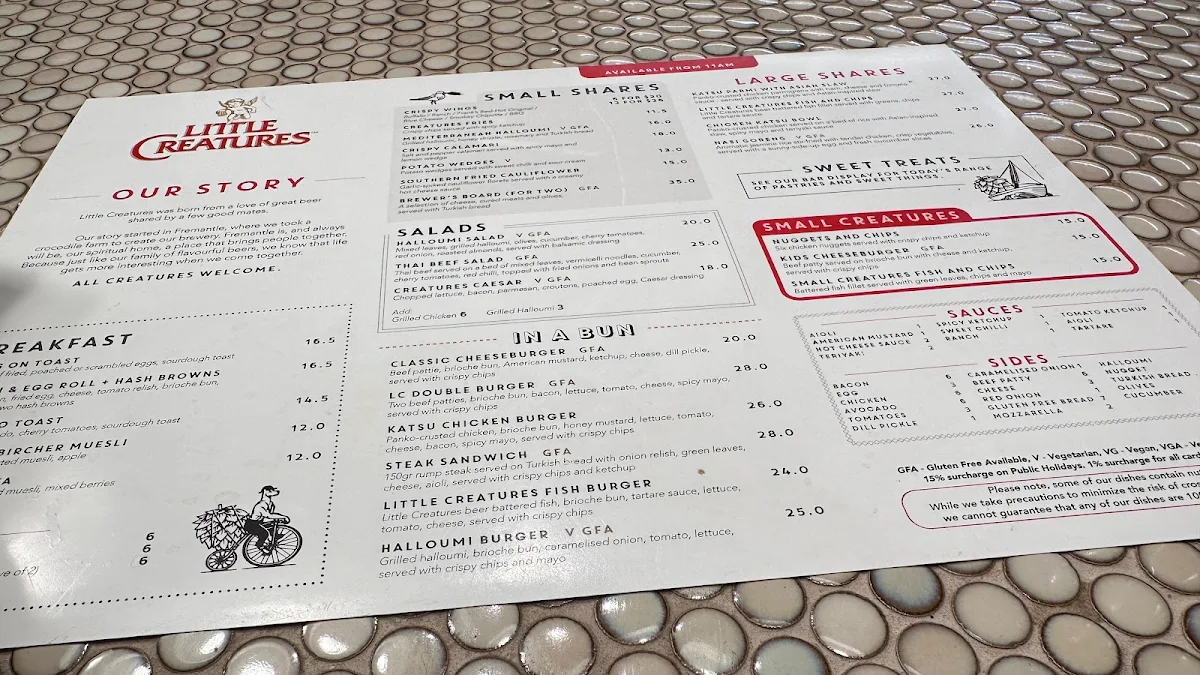Menu, Little Creatures Bar & Kitchen