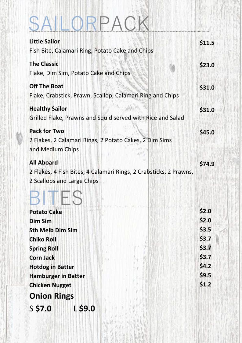 Menu, Fish Salt Hillside