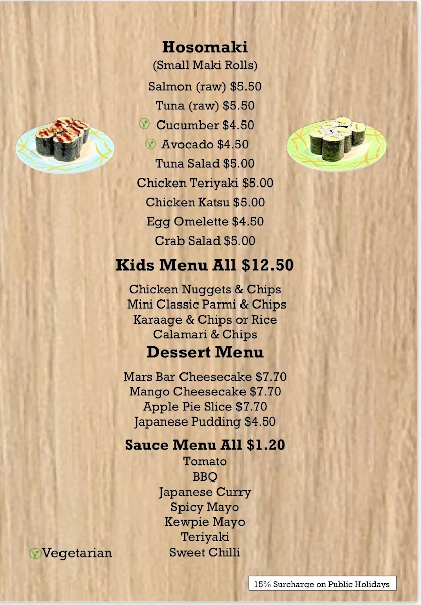 Menu, Mary Go Sushi